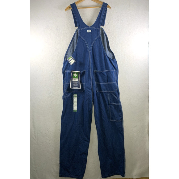 Liberty Mens 40x32 Bib Overalls Blue Rigid Denim Carpenter Cotton Workwear Farm - Picture 3 of 8